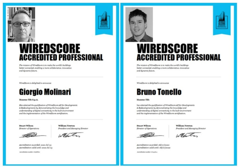 Giorgio Molinari and Bruno Tonello, Manens-Tifs’s Senior ICT Specialists, have become WiredScore Accredited Professionals